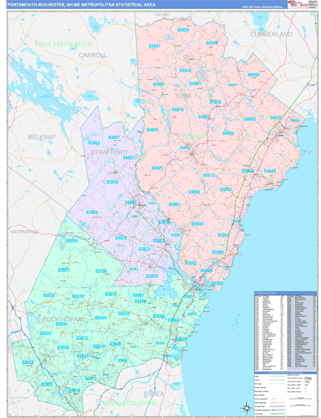 Portsmouth-Rochester Metro Area Wall Map Color Cast Style